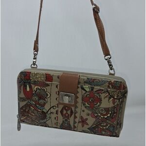 SAKROOTS‎ Zip-Around Multicolor Owl Wristlet Crossbody Card Wallet
